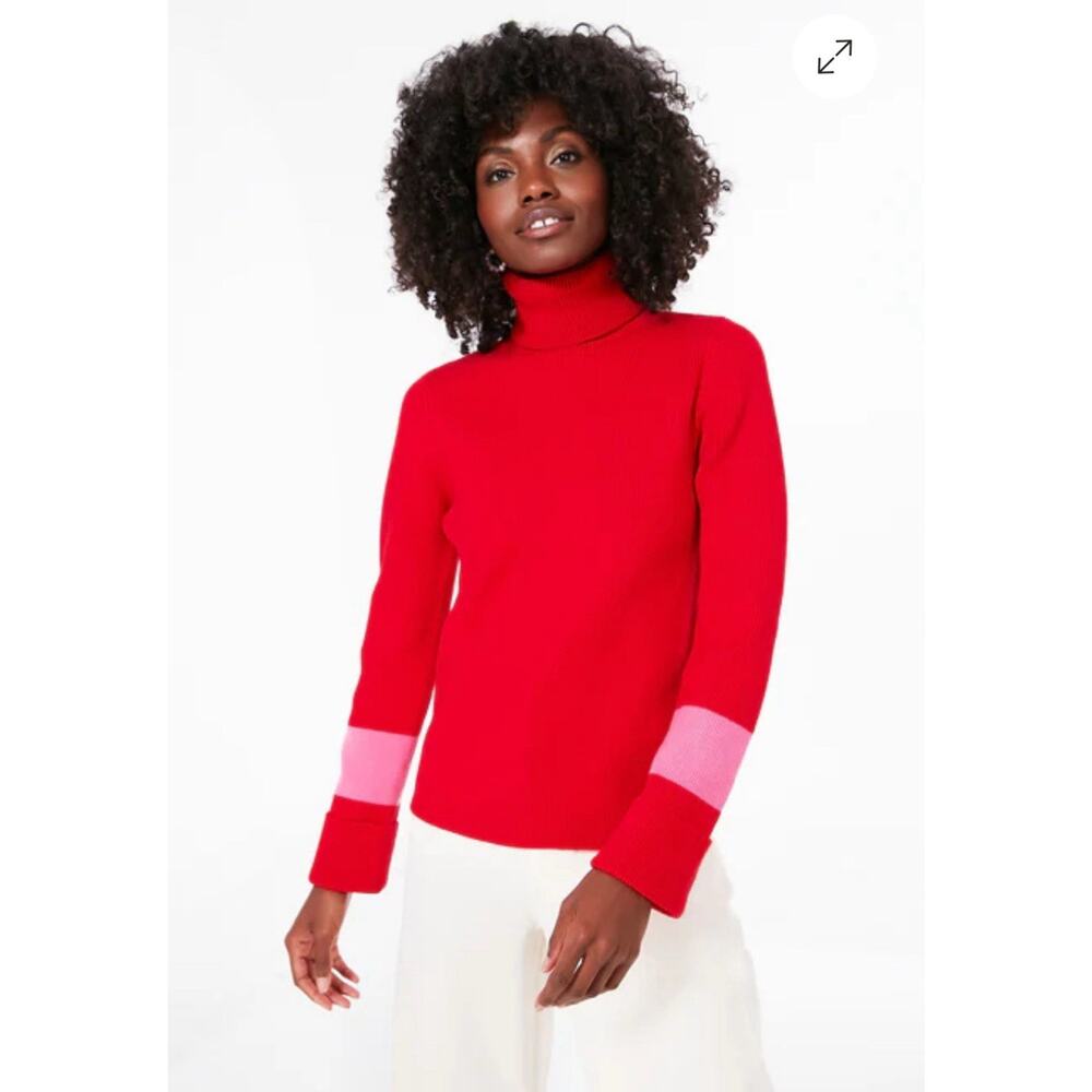 Tuckernuck Red Turtleneck Sweater with Pink Sleeve Bands
